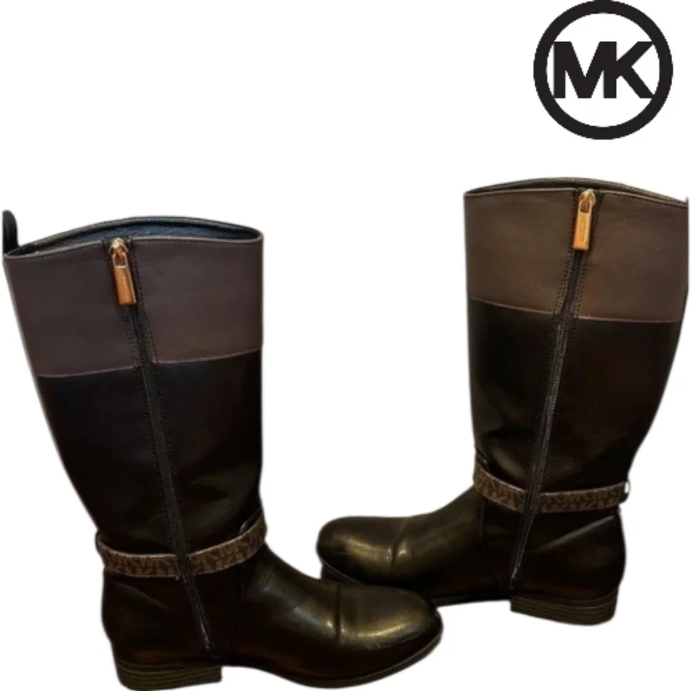 MICHAEL KORS Women’s Black & Brown Kennadi Riding Boots Size 5